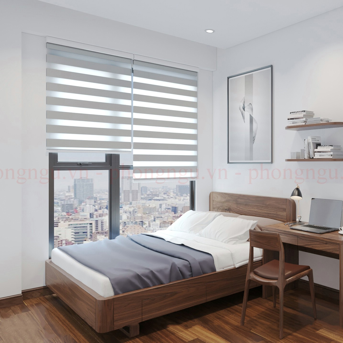 Giường gỗ hiện đại thiết kế tối giản trong phòng ngủ