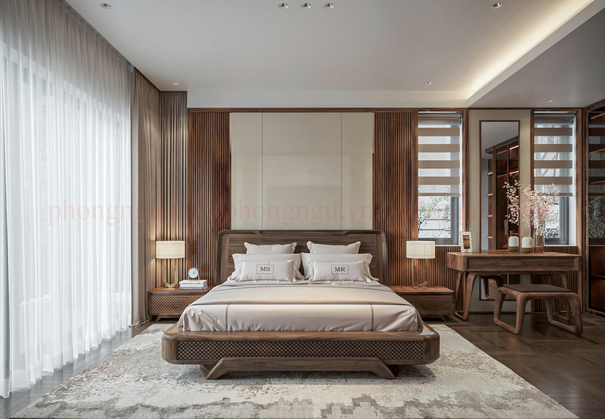 Giường gỗ óc chó cao cấp