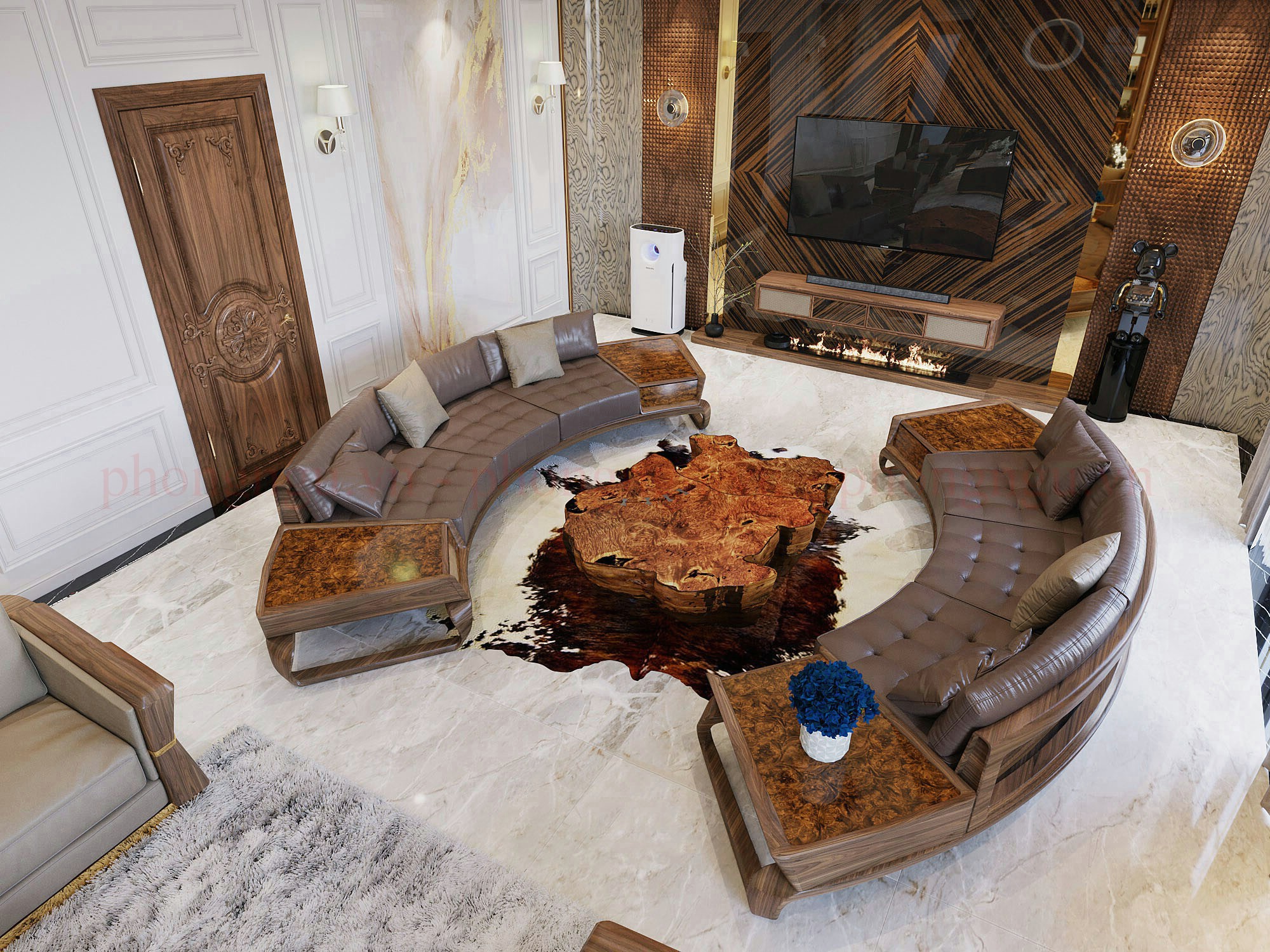 Mẫu sofa gỗ tự nhiên đẹp trong phòng khách hiện đại