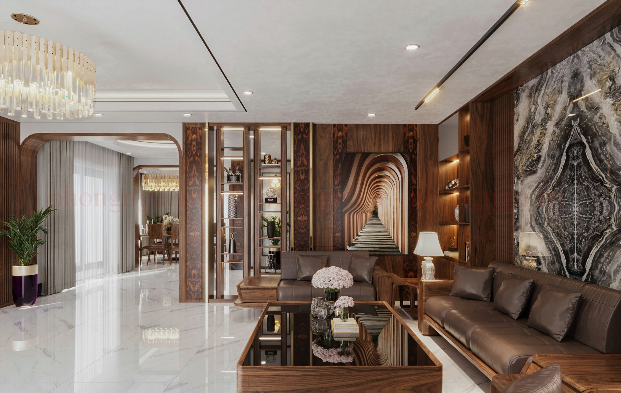 Bàn ghế sofa gỗ hiện đại trong phòng khách